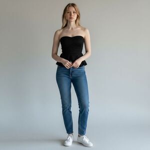 Ambiance Solid Black Lace Strapless Sleeveless V Neck Padded Bra Blouse size L